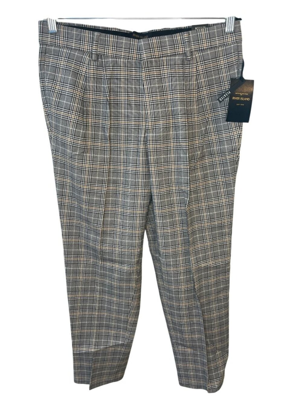 River Island Brown Tailored Plaid Pattern Check Trousers Men's Sz W32/L30 NWT
